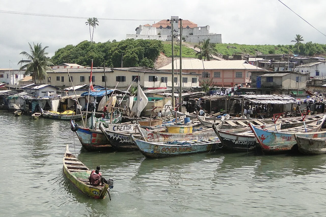 Perogues in Harbour with Fort St.