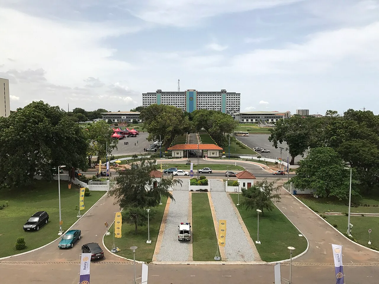 Accra International Conference Center fore court with Ghana's Job 600 in the background