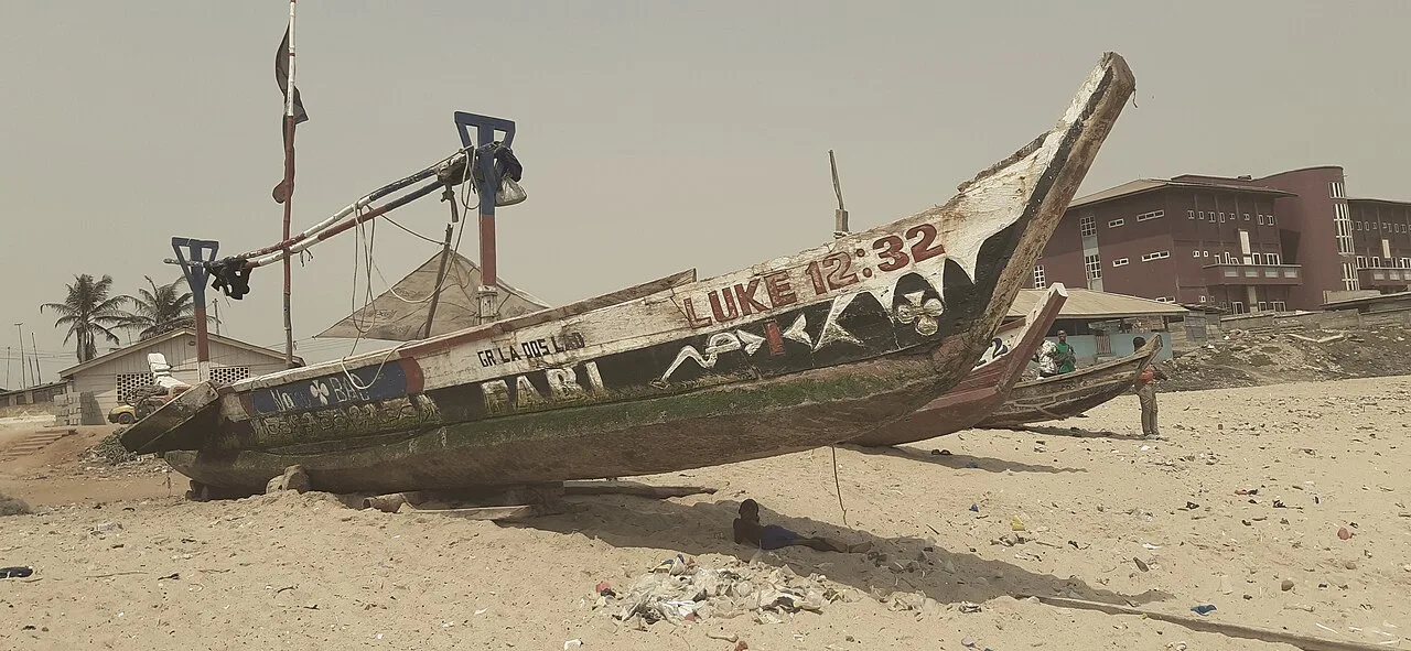 Fishing canoe on the beach at Teshie